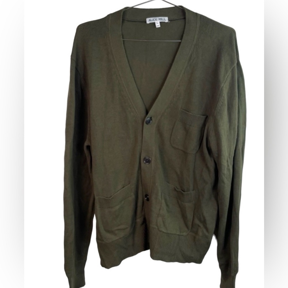 Alex Mill Olive Green Cotton Button Up Cardigan